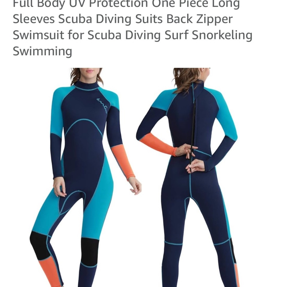 Women's Full Body UV Protection One Piece Swimsuit 3mm Neoprene - Blue & Orange